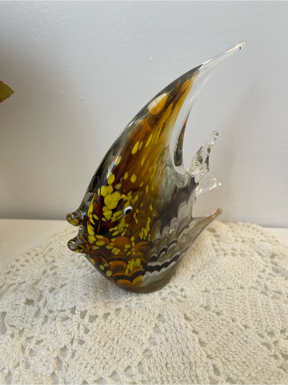 Art Glass Fish Sculpture - Amber and Yellow Accent